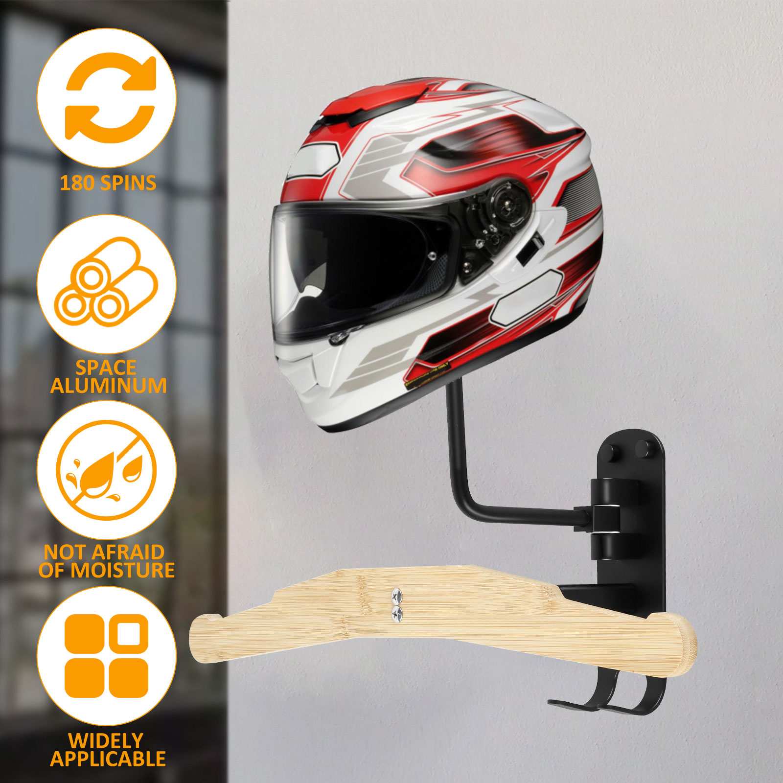 오토바이 헬멧 랙 180 °   회전 헤비 듀티 벽걸이 - Cycling Gear Organizer Wall 리뷰 및 가격