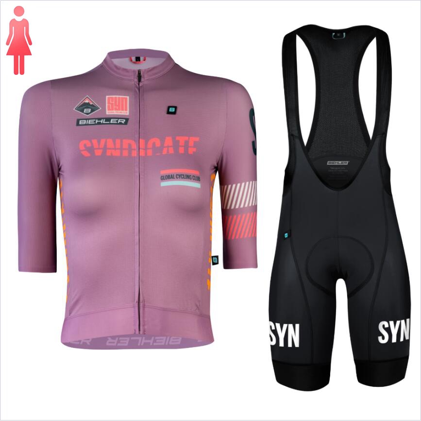 SYN 여성용 퍼플 반팔 저지와 레드 턱받이 반바지,  - Cycling Gear Women Sale 리뷰 및 가격