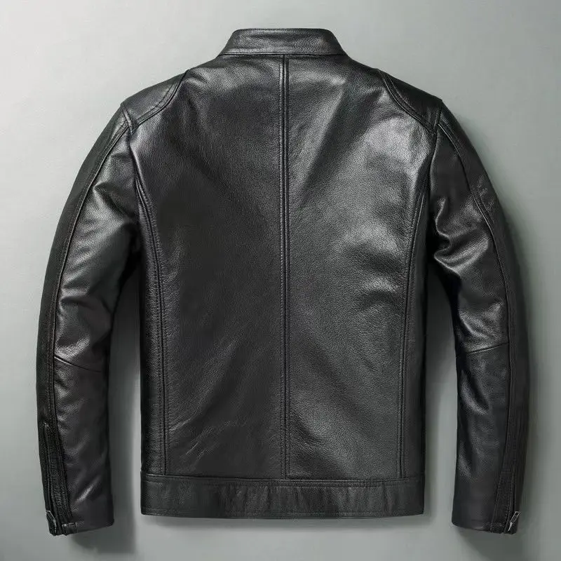 남성용 진짜 가죽 재킷, 100% 소가죽 슬림핏 스탠드 - Cycling Gear Winter 리뷰 및 가격